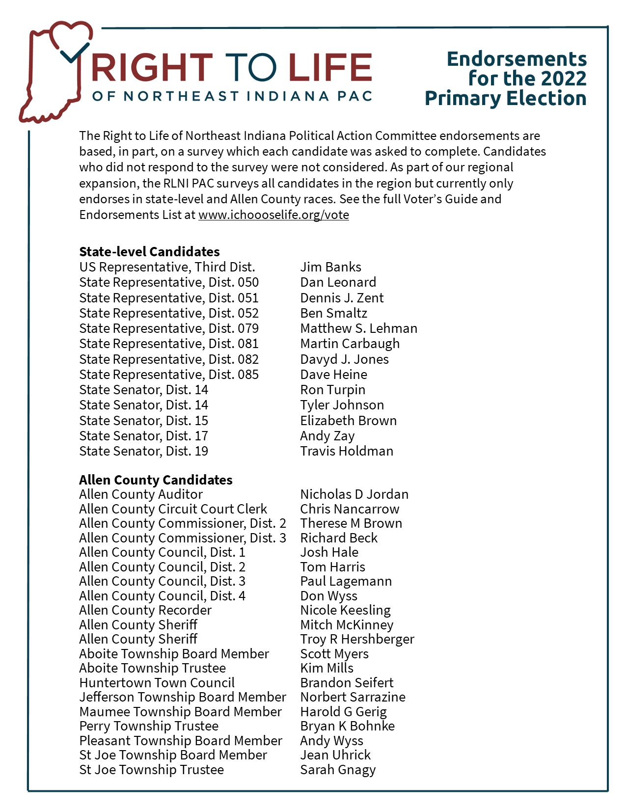 Endorsements for the 2022 Primary Election
