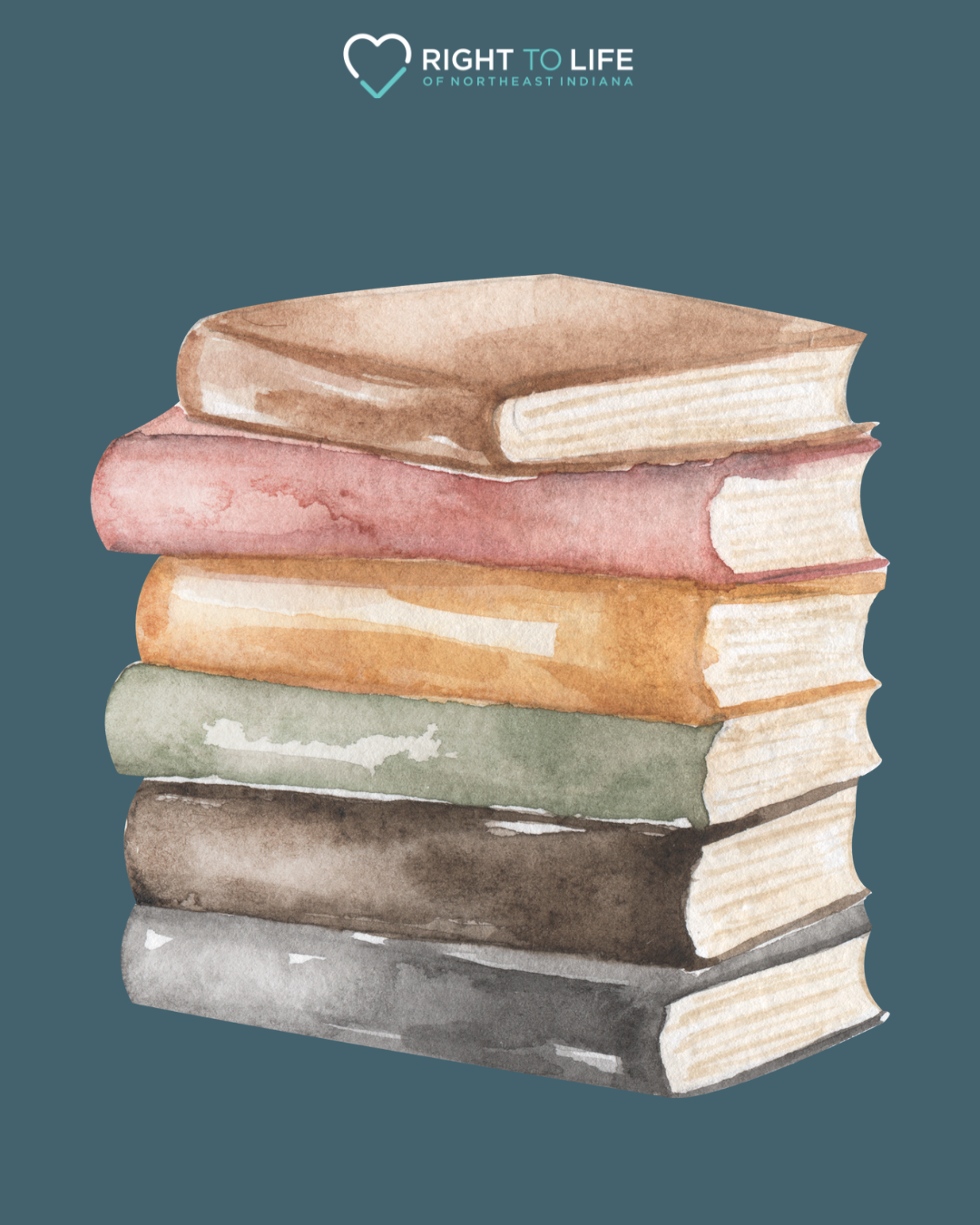 Stack of books with the Right to Life logo above