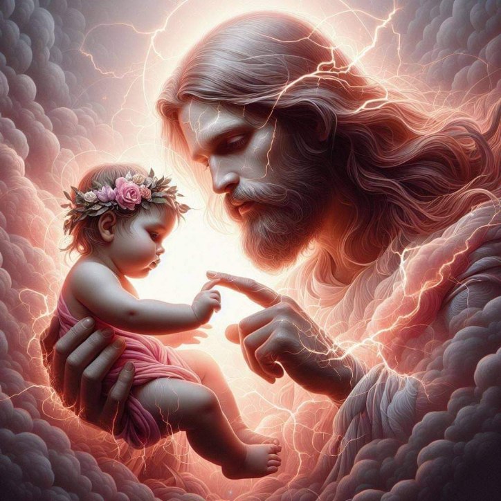 Graphic of Jesus holding a baby.